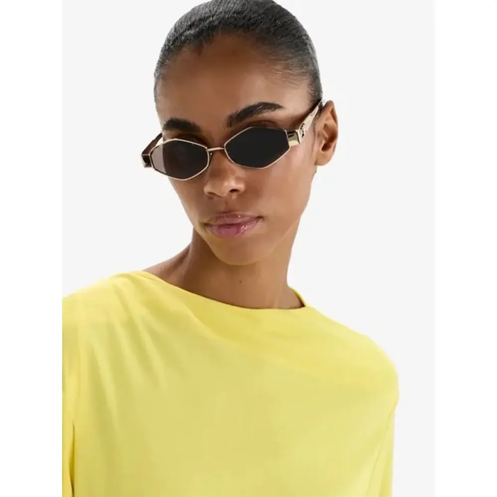 New Celine CL40254U 30N Sunglasses Gold Frame Geometric Shape Authentic